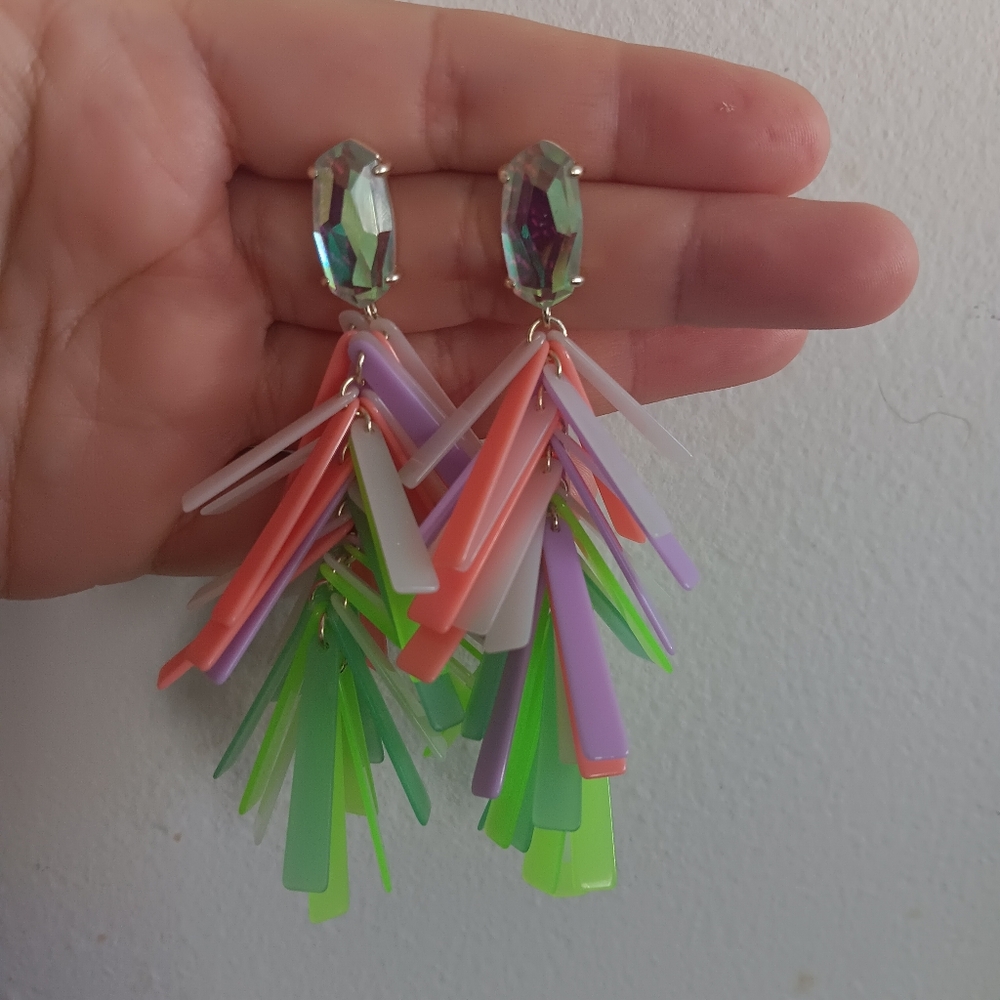 Kendra Scott Jasper Pastel Mix Fringe Drop Earrings Retro Multicolor - Picture 3 of 8
